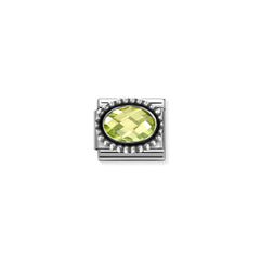 Nomination COMPOSABLE CLASSIC FACETTIERTE CZ Element aus Edelstahl, mit facettiertem CZ (oval) in 925er Silber Kugel-Fassung verziert (004_GRUEN)
