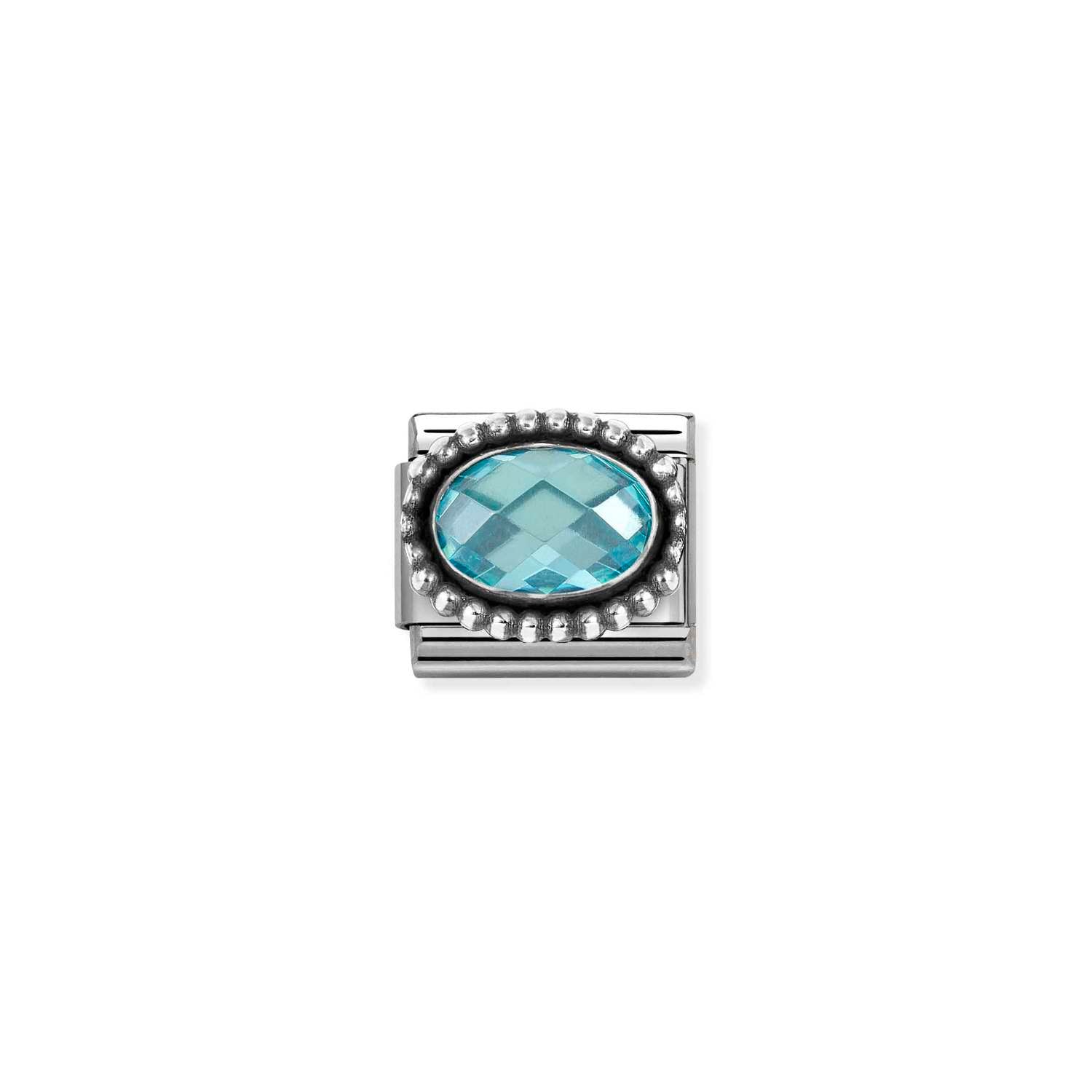 Nomination COMPOSABLE CLASSIC FACETTIERTE CZ Element aus Edelstahl, mit facettiertem CZ (oval) in 925er Silber Kugel-Fassung verziert (006_HIMMELBLAU)