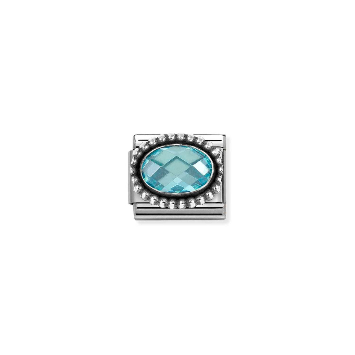 Nomination COMPOSABLE CLASSIC FACETTIERTE CZ Element aus Edelstahl, mit facettiertem CZ (oval) in 925er Silber Kugel-Fassung verziert (006_HIMMELBLAU)
