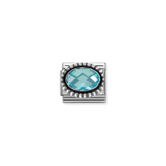 Nomination COMPOSABLE CLASSIC FACETTIERTE CZ Element aus Edelstahl, mit facettiertem CZ (oval) in 925er Silber Kugel-Fassung verziert (006_HIMMELBLAU)