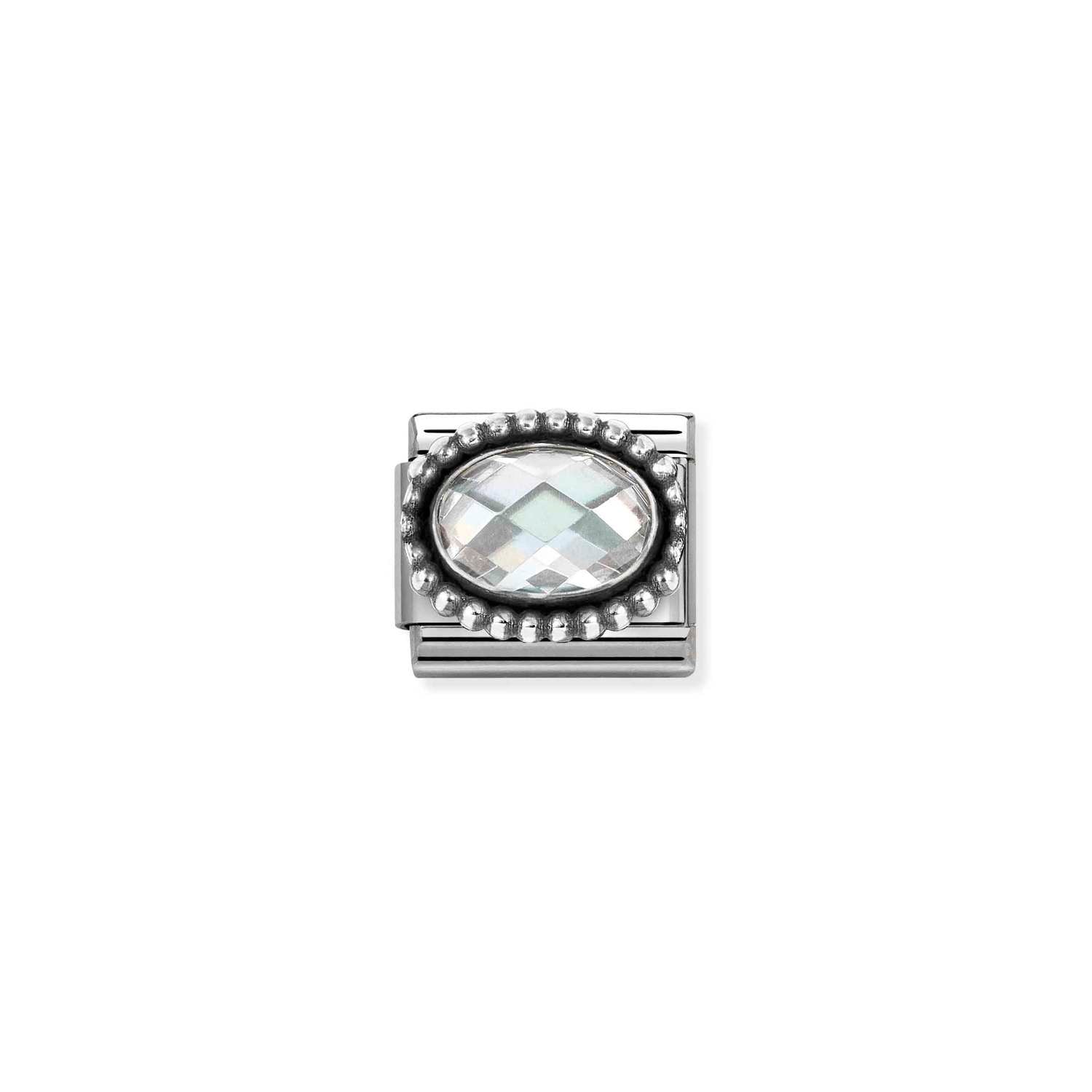 Nomination COMPOSABLE CLASSIC FACETTIERTE CZ Element aus Edelstahl, mit facettiertem CZ (oval) in 925er Silber Kugel-Fassung verziert (010_WEISS)