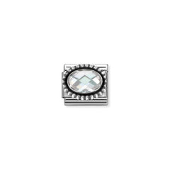 Nomination COMPOSABLE CLASSIC FACETTIERTE CZ Element aus Edelstahl, mit facettiertem CZ (oval) in 925er Silber Kugel-Fassung verziert (010_WEISS)