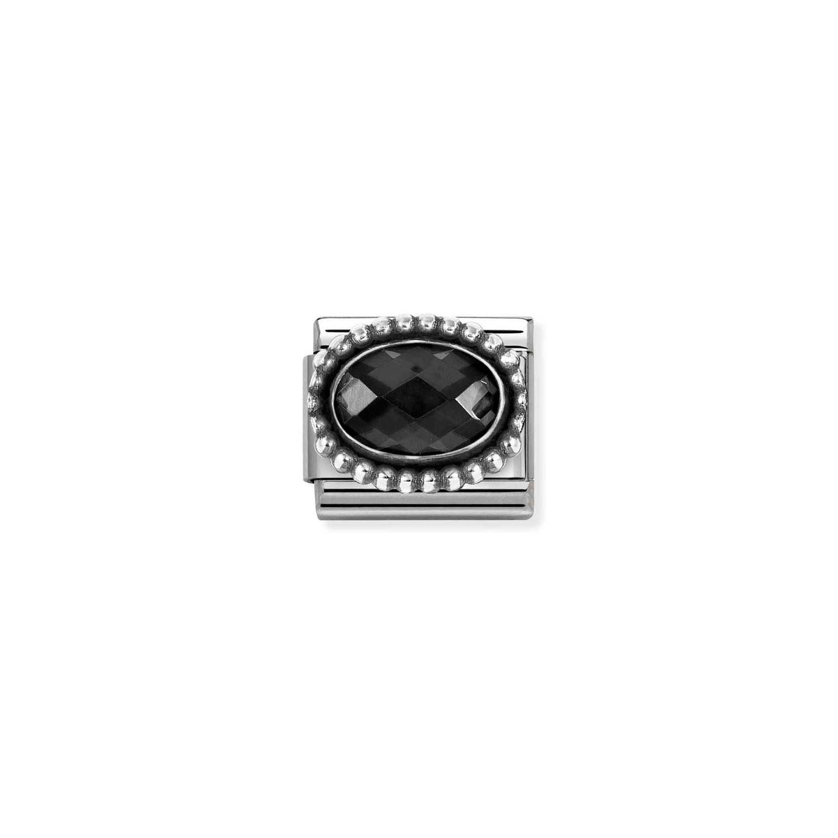 Nomination COMPOSABLE CLASSIC FACETTIERTE CZ Element aus Edelstahl, mit facettiertem CZ (oval) in 925er Silber Kugel-Fassung verziert (011_Schwarz)