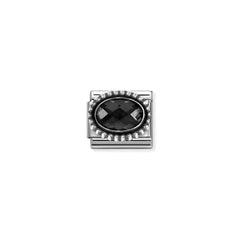 Nomination COMPOSABLE CLASSIC FACETTIERTE CZ Element aus Edelstahl, mit facettiertem CZ (oval) in 925er Silber Kugel-Fassung verziert (011_Schwarz)