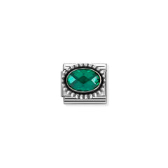 Nomination COMPOSABLE CLASSIC FACETTIERTE CZ Element aus Edelstahl, mit facettiertem CZ (oval) in 925er Silber Kugel-Fassung verziert (027_SMARAGDGRUEN)