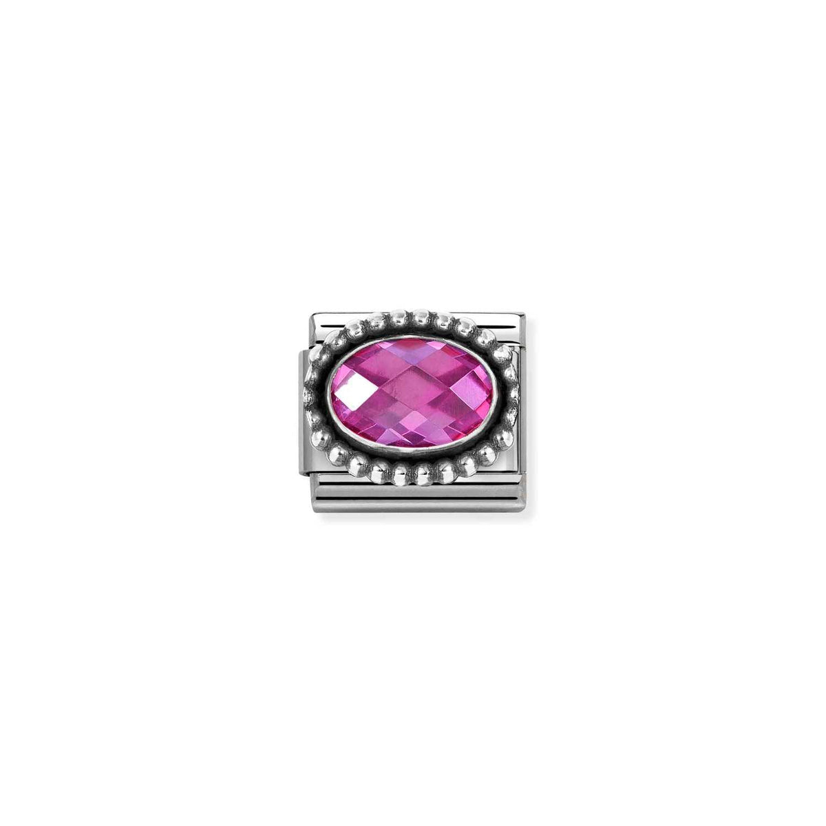 Nomination COMPOSABLE CLASSIC FACETTIERTE CZ Element aus Edelstahl, mit facettiertem CZ (oval) in 925er Silber Kugel-Fassung verziert (030_FUCHSIA)