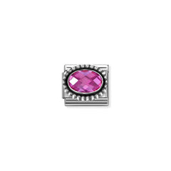 Nomination COMPOSABLE CLASSIC FACETTIERTE CZ Element aus Edelstahl, mit facettiertem CZ (oval) in 925er Silber Kugel-Fassung verziert (030_FUCHSIA)