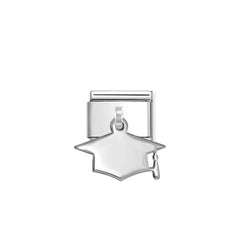Nomination COMPOSABLE CLASSIC PLATTEN CHARMS aus Edelstahl, mit 925er Silber verziert: mit individueller Gravur (11_(Doktorhut))