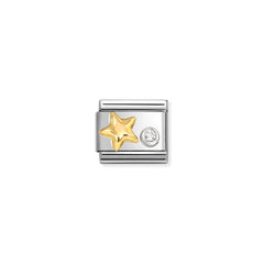 Nomination COMPOSABLE CLASSIC SYMBOLE Element aus Edelstahl, mit 18kt Gold und Cubic Zirkonia in 925er Silber-Fassung verziert (01_(gewölbter Stern, weißer CZ))