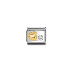 Nomination COMPOSABLE CLASSIC SYMBOLE Element aus Edelstahl, mit 18kt Gold und Cubic Zirkonia in 925er Silber-Fassung verziert (02_(gewölbtes Herz, weißer CZ))