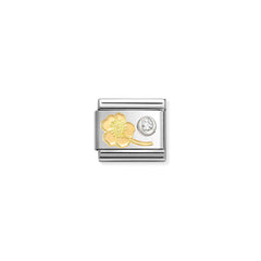 Nomination COMPOSABLE CLASSIC SYMBOLE Element aus Edelstahl, mit 18kt Gold und Cubic Zirkonia in 925er Silber-Fassung verziert (04_(Vergissmeinnicht, weißer CZ))
