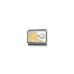 Nomination COMPOSABLE CLASSIC SYMBOLE Element aus Edelstahl, mit 18kt Gold und Cubic Zirkonia in 925er Silber-Fassung verziert (05_(Narzisse, weißer CZ))
