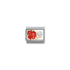 Nomination COMPOSABLE CLASSIC SYMBOLE Element aus Edelstahl, mit Emaille, 18kt Gold und Cubic Zirkonia in 925er Silber-Fassung verziert (06_(rote Rose, weißer CZ))