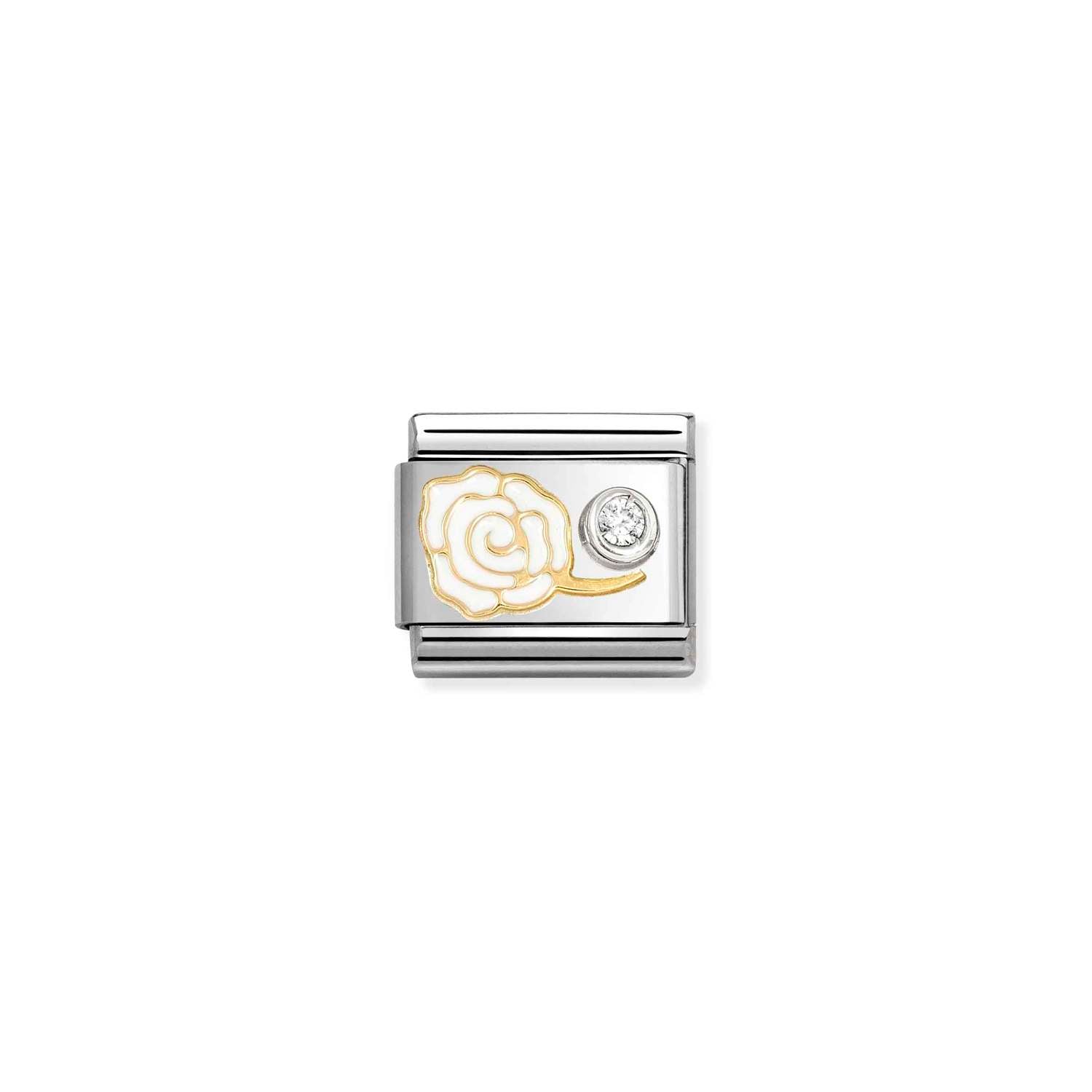 Nomination COMPOSABLE CLASSIC SYMBOLE Element aus Edelstahl, mit Emaille, 18kt Gold und Cubic Zirkonia in 925er Silber-Fassung verziert (07_(rosa Rose, weißer CZ))