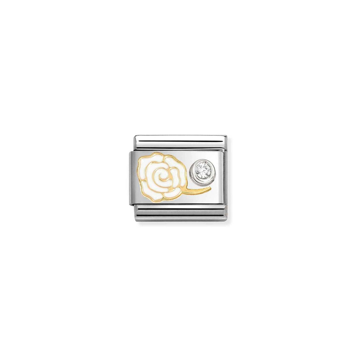 Nomination COMPOSABLE CLASSIC SYMBOLE Element aus Edelstahl, mit Emaille, 18kt Gold und Cubic Zirkonia in 925er Silber-Fassung verziert (07_(rosa Rose, weißer CZ))