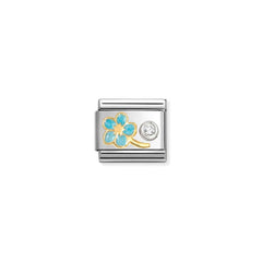 Nomination COMPOSABLE CLASSIC SYMBOLE Element aus Edelstahl, mit Emaille, 18kt Gold und Cubic Zirkonia in 925er Silber-Fassung verziert (09_(hellblaues Vergissmeinnicht,)