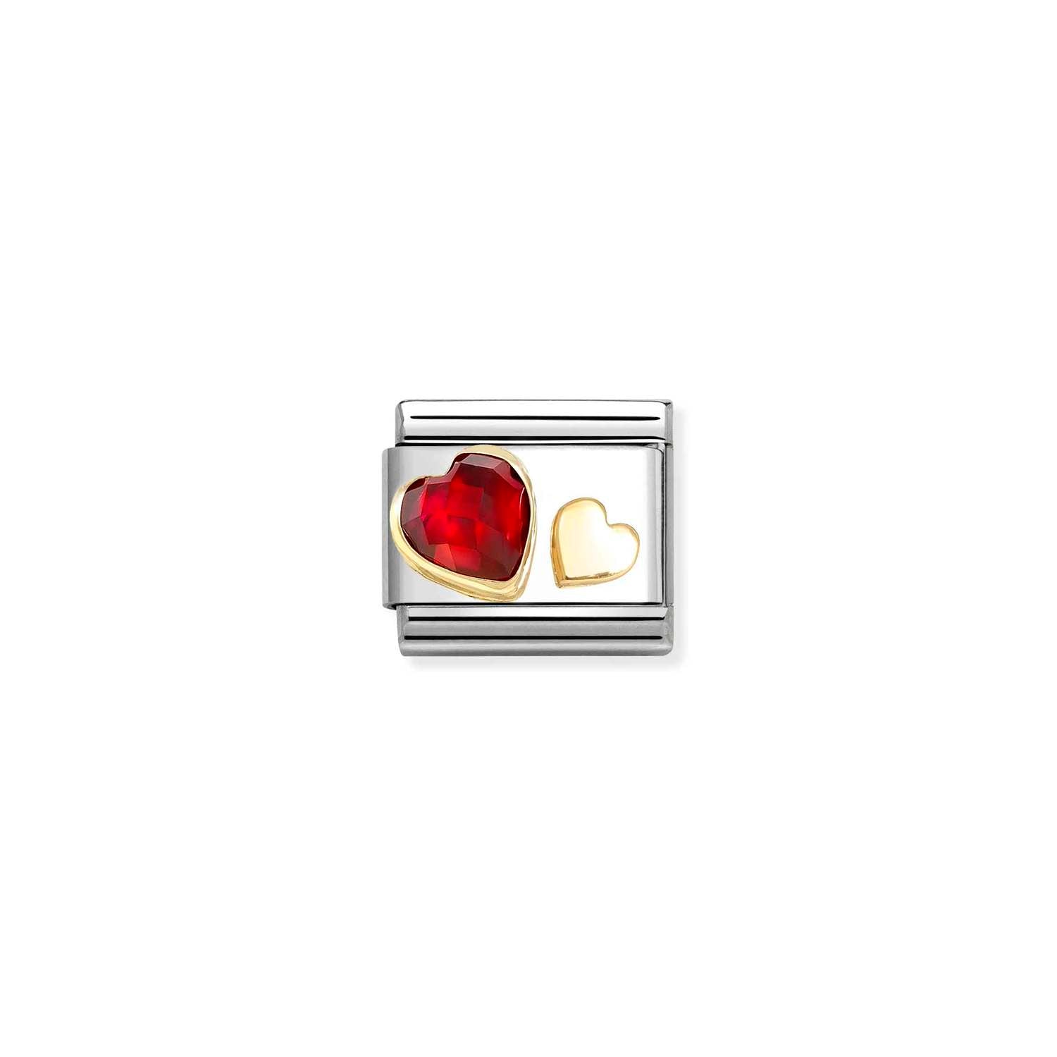 Nomination COMPOSABLE CLASSIC Element aus Edelstahl, mit facettiertem Cubic Zirkonia und 18kt-Gold verziert (05_(Herz, Rot))