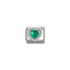 Nomination COMPOSABLE CLASSIC Element aus Edelstahl, mit facettiertem Cubic Zirkonia in 925er Silber Kugelfassung verziert (004_GRUEN)