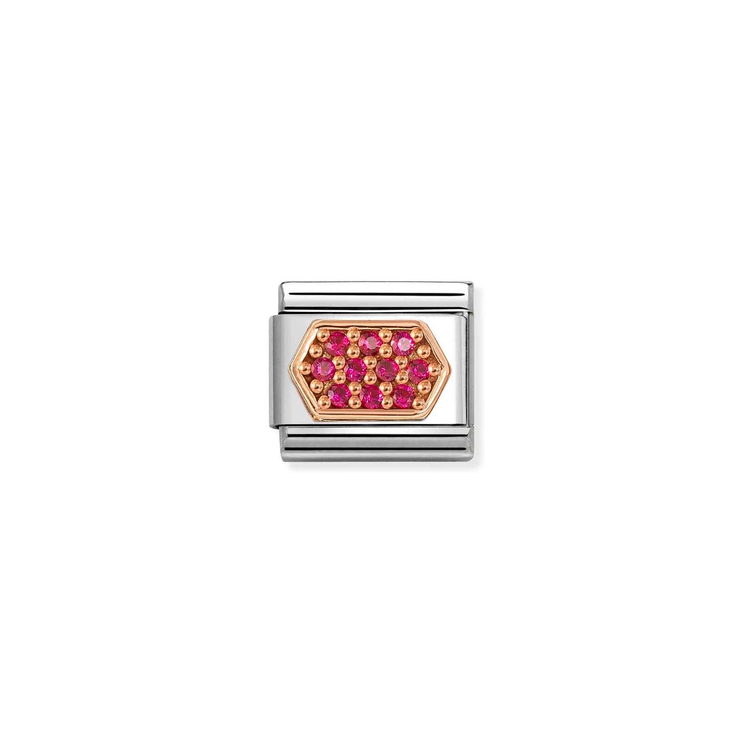 Nomination COMPOSABLE CLASSIC Element aus Edelstahl, mit Cubic Zirkonia-Pavé in 9kt Roségold-Fassung verziert (06_(Sechseck, Rot))