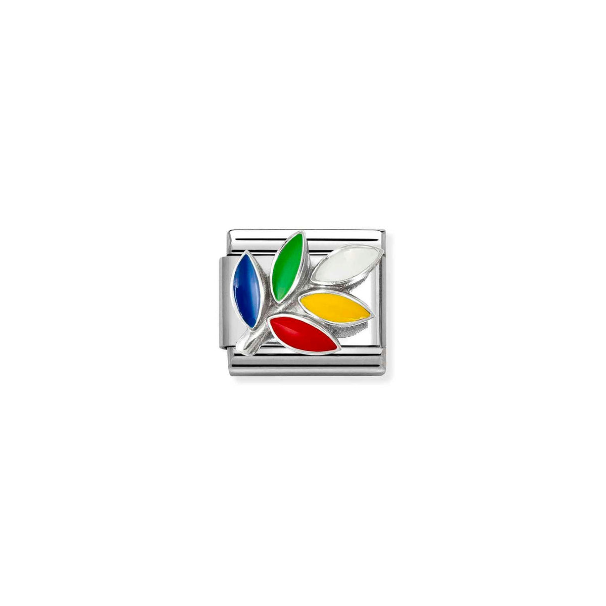 Nomination COMPOSABLE CLASSIC SYMBOLE aus Edelstahl, mit Emaille und 925er Silber verziert, (41_(Regenbogen mit Olivenzweig))