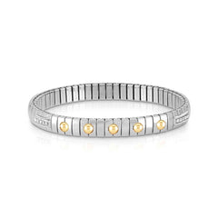 Nomination EXTENSION Armband aus Edelstahl, mit 5 Symbolen aus 18kt Gelbgold und Cubic Zirkonia-Pavés in 925er Silber-Fassung verziert (008_Kugelchen)