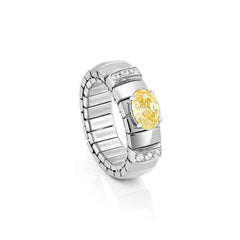 Nomination EXTENSION Ring aus Edelstahl, mit 1 Cubic Zirkonia (Oval-Schliff) und Cubic Zirkonia-Pavés in 925er Silber-Fassung verziert (002_GELB)
