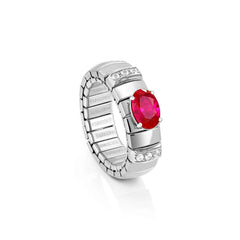 Nomination EXTENSION Ring aus Edelstahl, mit 1 Cubic Zirkonia (Oval-Schliff) und Cubic Zirkonia-Pavés in 925er Silber-Fassung verziert (005_ROT)