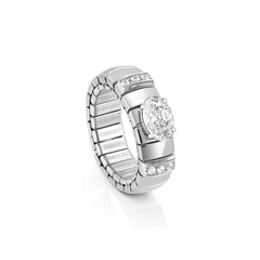 Nomination EXTENSION Ring aus Edelstahl, mit 1 Cubic Zirkonia (Oval-Schliff) und Cubic Zirkonia-Pavés in 925er Silber-Fassung verziert (010_WEISS)