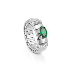 Nomination EXTENSION Ring aus Edelstahl, mit 1 Cubic Zirkonia (Oval-Schliff) und Cubic Zirkonia-Pavés in 925er Silber-Fassung verziert (027_SMARAGDGRUEN)