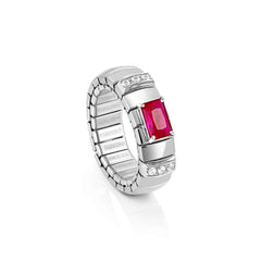 Nomination EXTENSION Ring aus Edelstahl, mit 1 Cubic Zirkonia (Baguette-Schliff) und Cubic Zirkonia-Pavés in 925er Silber-Fassung verziert (005_ROT)