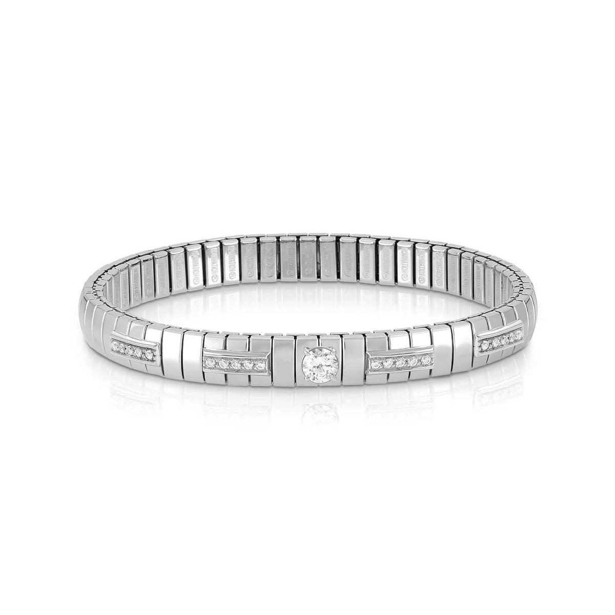 Nomination EXTENSION Armband aus Edelstahl, mit 1 Cubic Zirkonia (Brillant-Schliff) und Cubic Zirkonia-Pavés in 925er Silber-Fassung verziert (010_WEISS)
