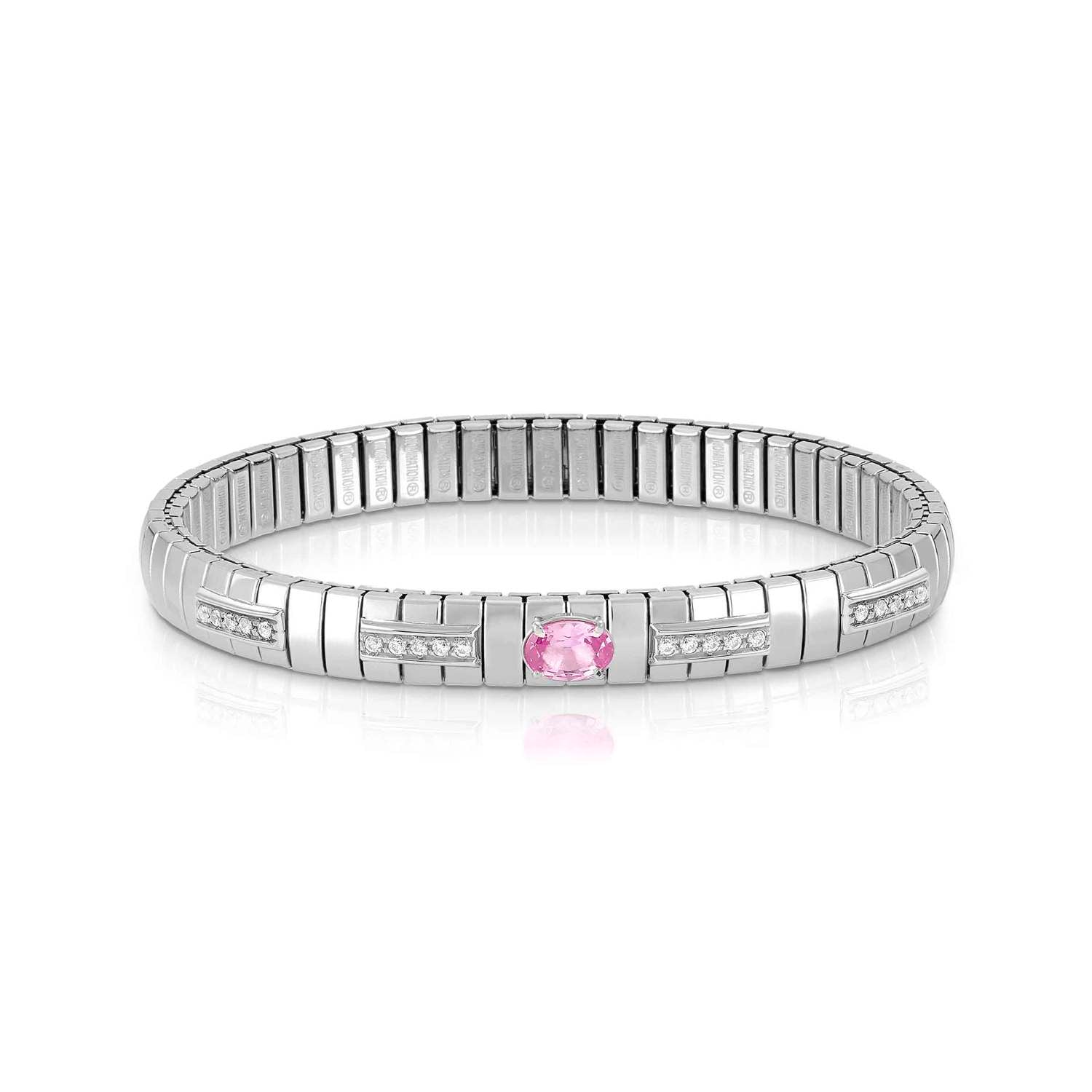 Nomination EXTENSION Armband aus Edelstahl, mit 1 Cubic Zirkonia (Oval-Schliff) und Cubic Zirkonia-Pavés in 925er Silber-Fassung verziert (003_ROSA)