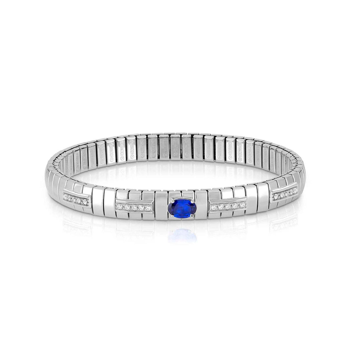 Nomination EXTENSION Armband aus Edelstahl, mit 1 Cubic Zirkonia (Oval-Schliff) und Cubic Zirkonia-Pavés in 925er Silber-Fassung verziert (007_BLAU)