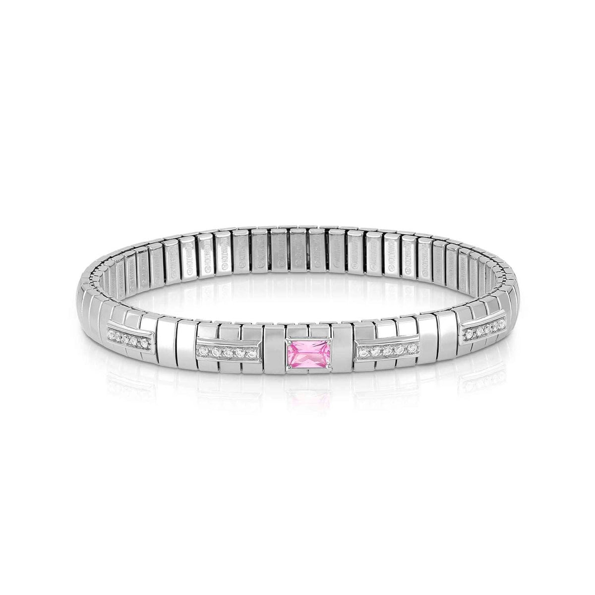 Nomination EXTENSION Armband aus Edelstahl, mit 1 Cubic Zirkonia (Baguette-Schliff) und Cubic Zirkonia-Pavés in 925er Silber-Fassung verziert (003_ROSA)