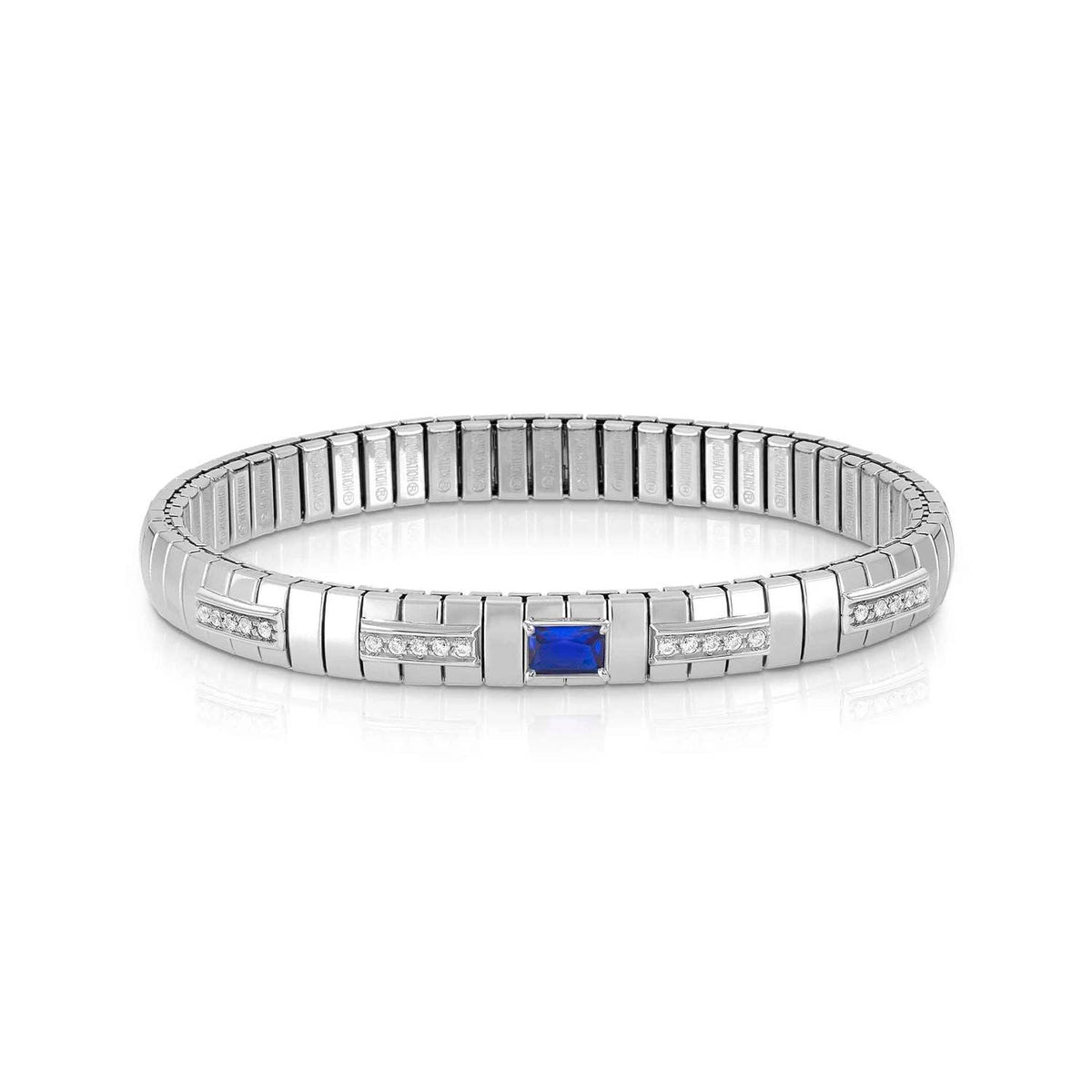 Nomination EXTENSION Armband aus Edelstahl, mit 1 Cubic Zirkonia (Baguette-Schliff) und Cubic Zirkonia-Pavés in 925er Silber-Fassung verziert (007_BLAU)