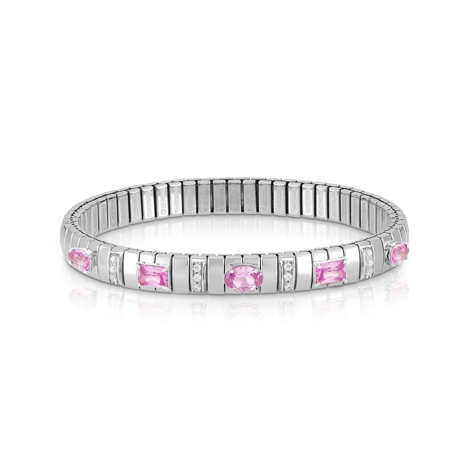Nomination EXTENSION Armband aus Edelstahl, mit Cubic Zirkonia (Schliff-Mix) und Cubic Zirkonia-Pavés in 925er Silber-Fassung verziert (003_ROSA)