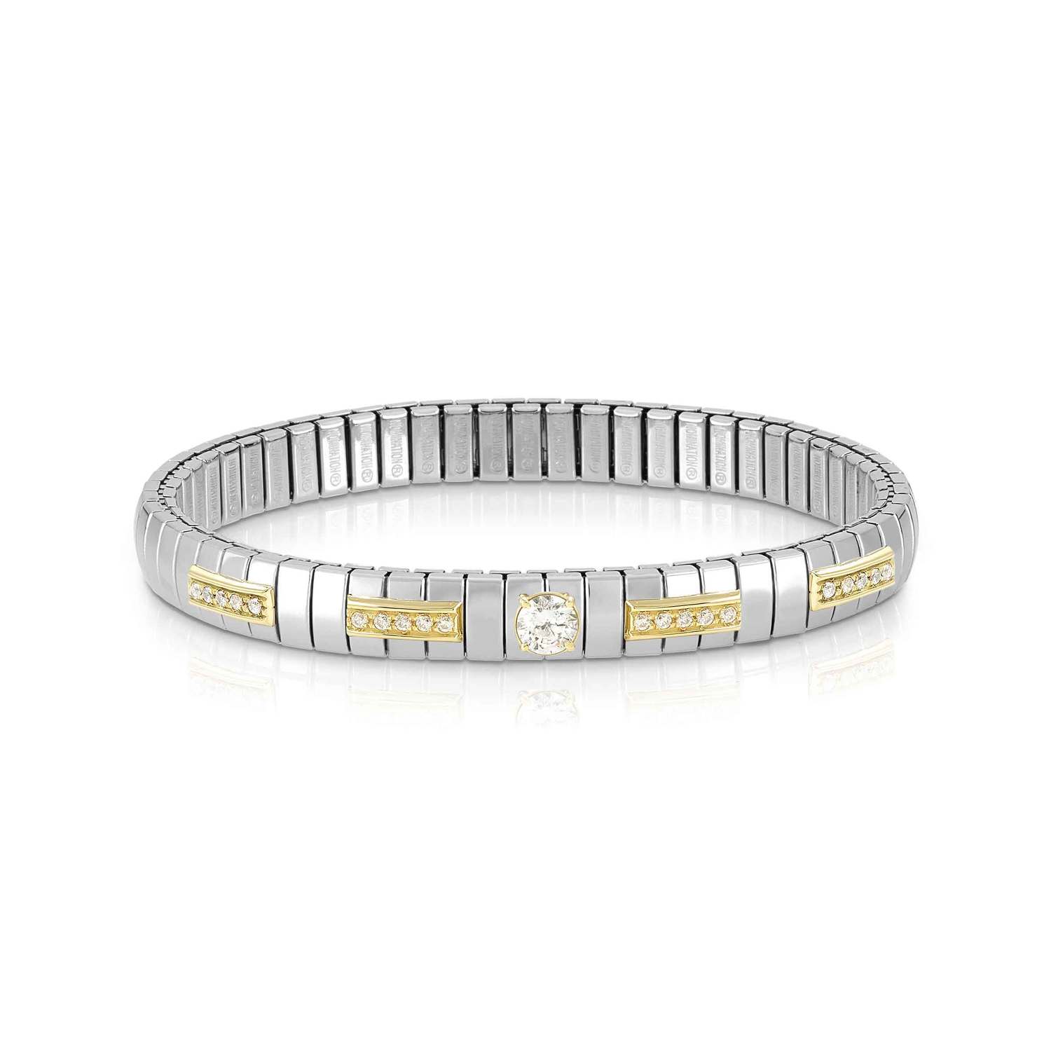 Nomination EXTENSION Armband aus Edelstahl, mit 1 Cubic Zirkonia (Brillant-Schliff) und Cubic Zirkonia-Pavés in 18kt Gelbgold-Fassung verziert (010_WEISS)