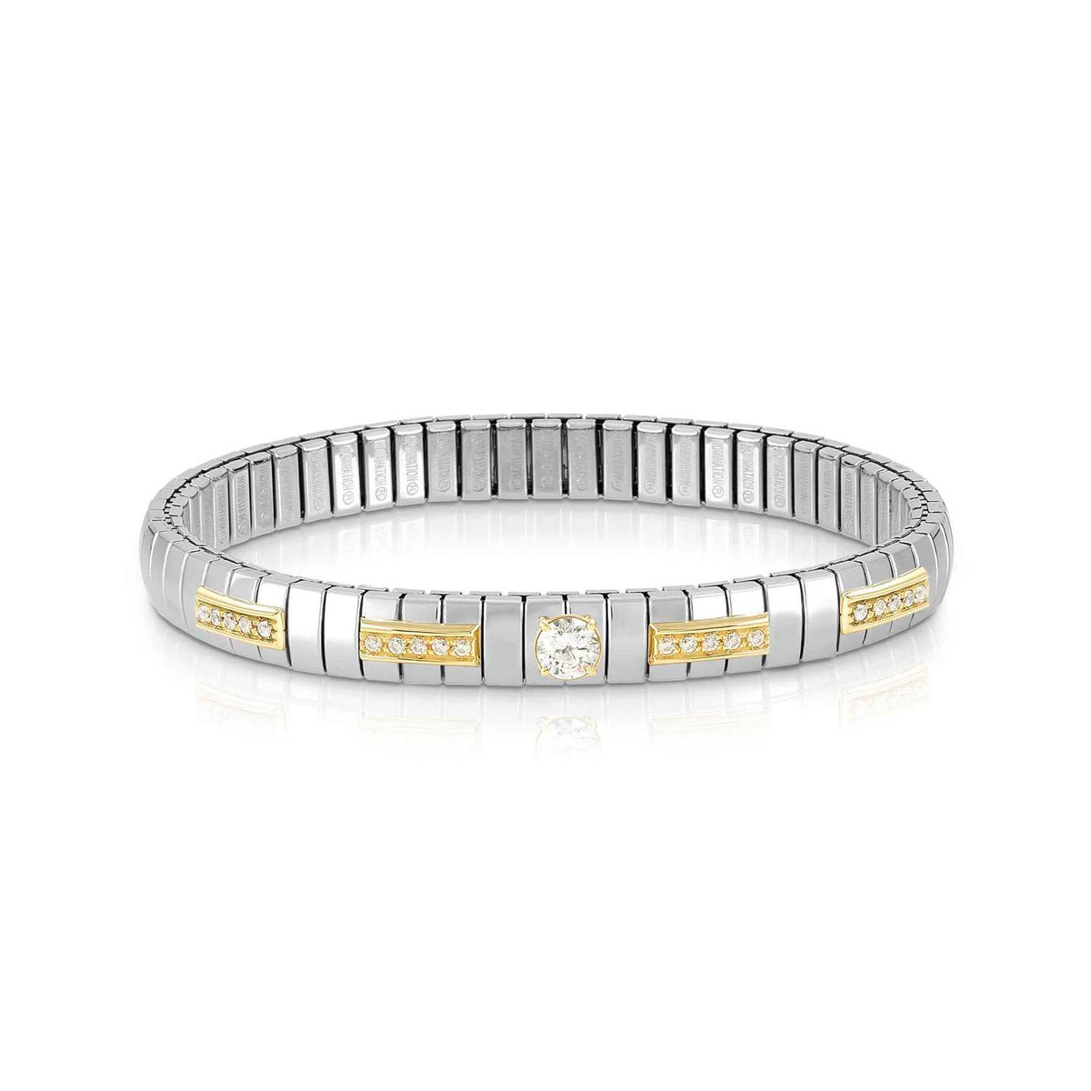 Nomination EXTENSION Armband aus Edelstahl, mit 1 Cubic Zirkonia (Brillant-Schliff) und Cubic Zirkonia-Pavés in 18kt Gelbgold-Fassung verziert (010_WEISS)