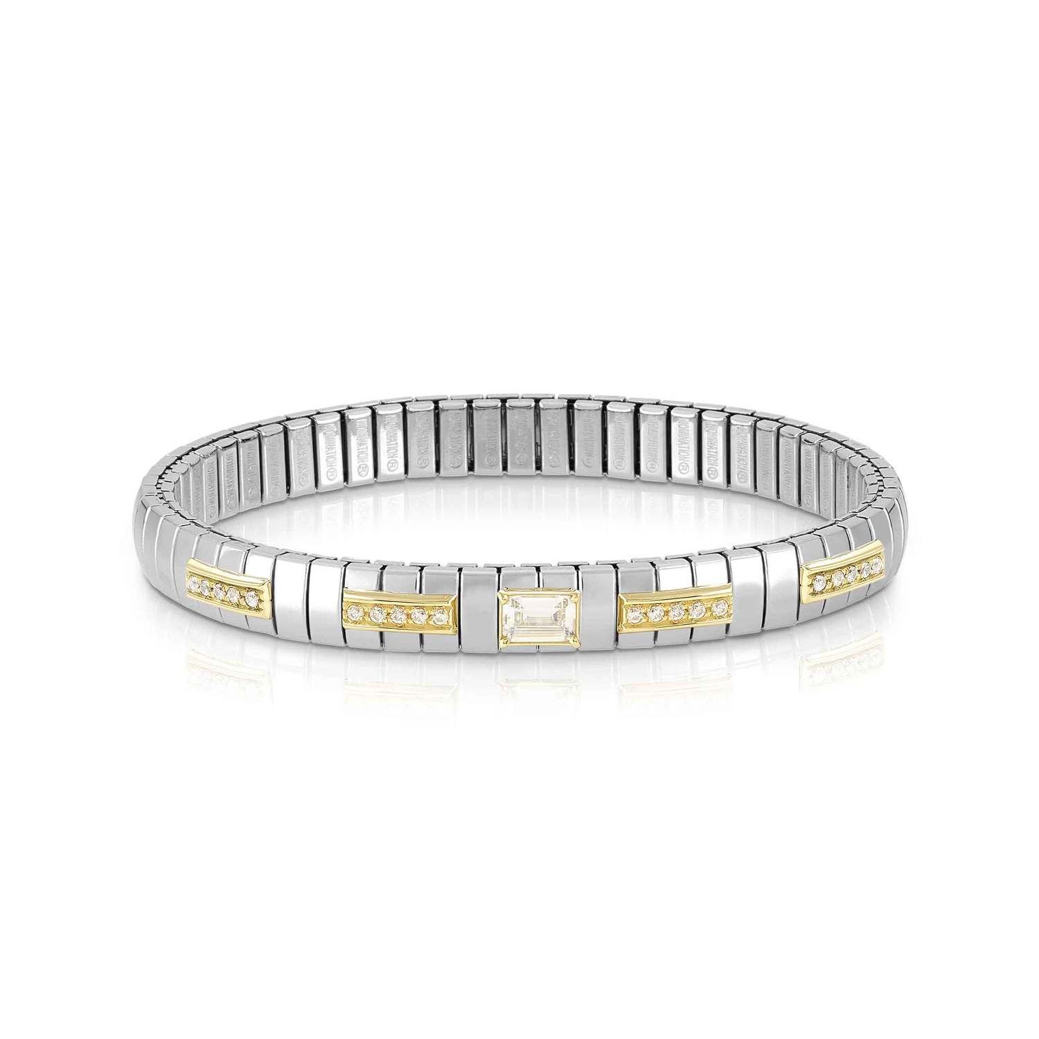 Nomination EXTENSION Armband aus Edelstahl, mit 1 Cubic Zirkonia (Oval-Schliff) und Cubic Zirkonia-Pavés in 18kt Gelbgold-Fassung verziert (010_WEISS)