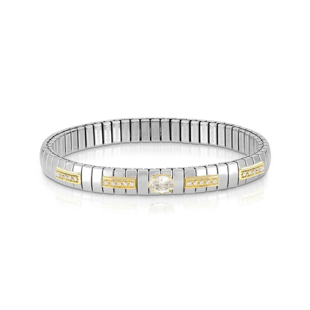 Nomination EXTENSION Armband aus Edelstahl, mit 1 Cubic Zirkonia (Baguette-Schliff) und Cubic Zirkonia-Pavés in 18kt Gelbgold-Fassung verziert (010_WEISS)