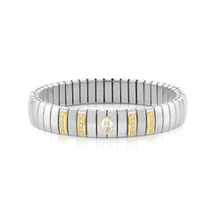 Nomination EXTENSION Armband (M-Größe) aus Edelstahl, mit 1 Cubic Zirkonia (Oval-Schliff) und Cubic Zirkonia-Pavés in 18kt Gelbgold-Fassung verziert (010_WEISS)