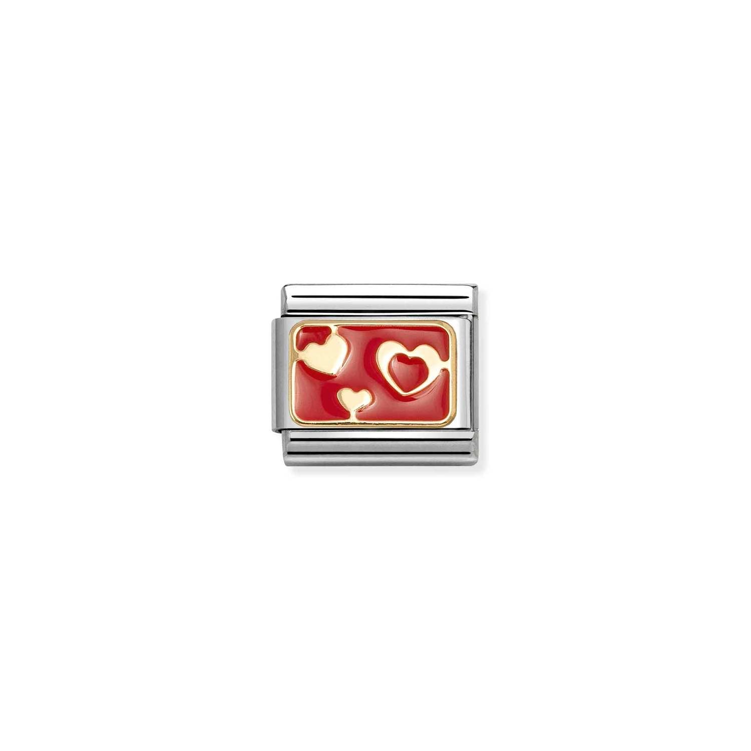 Nomination COMPOSABLE CLASSIC PLAETTCHEN Edelstahl, Email und 18k gold (74_(Herzen auf Rot))
