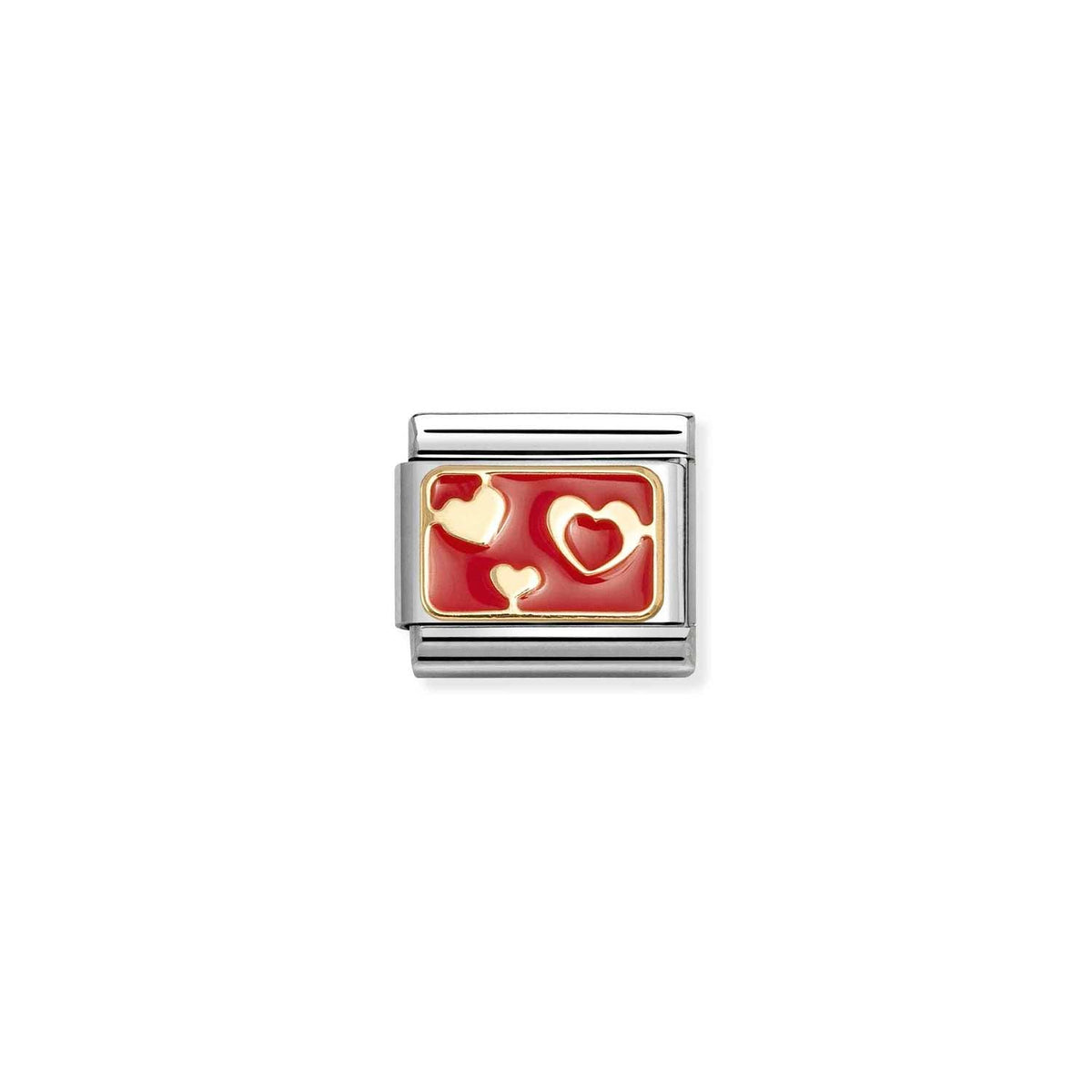 Nomination COMPOSABLE CLASSIC PLAETTCHEN Edelstahl, Email und 18k gold (74_(Herzen auf Rot))