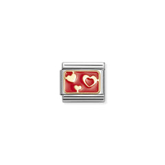 Nomination COMPOSABLE CLASSIC PLAETTCHEN Edelstahl, Email und 18k gold (74_(Herzen auf Rot))