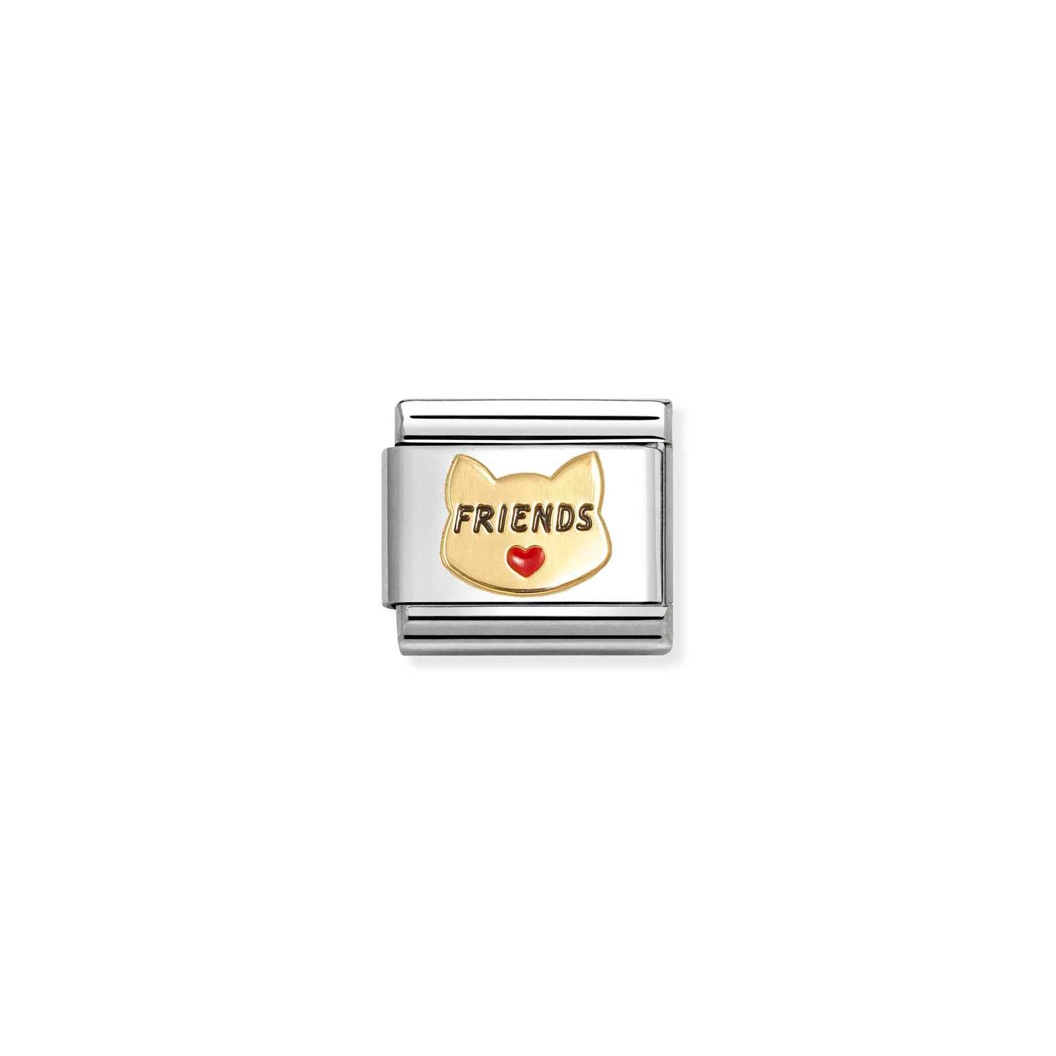 Nomination COMPOSABLE CLASSIC SYMBOLE aus Edelstahl, mit Emaille und 18Kt Gold verziert, (68_(Katze mit Herz))