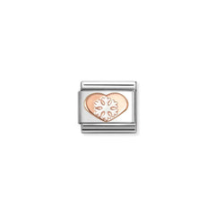 Nomination COMPOSABLE CLASSIC SYMBOLE Element aus Edelstahl, mit 9kt Rosegold und Emaille verziert (45_(weiße Schneeflocke auf Herz))