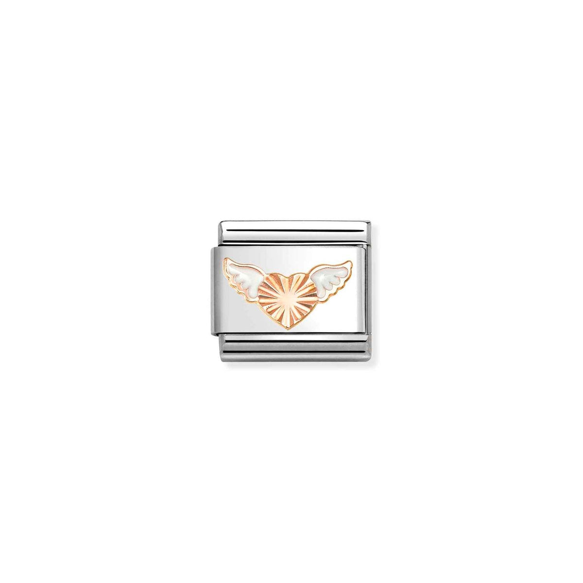 Nomination COMPOSABLE CLASSIC SYMBOLE Element aus Edelstahl, mit 9kt Rosegold und Emaille verziert (46_(beflügeltes Herz, diamantiert)
