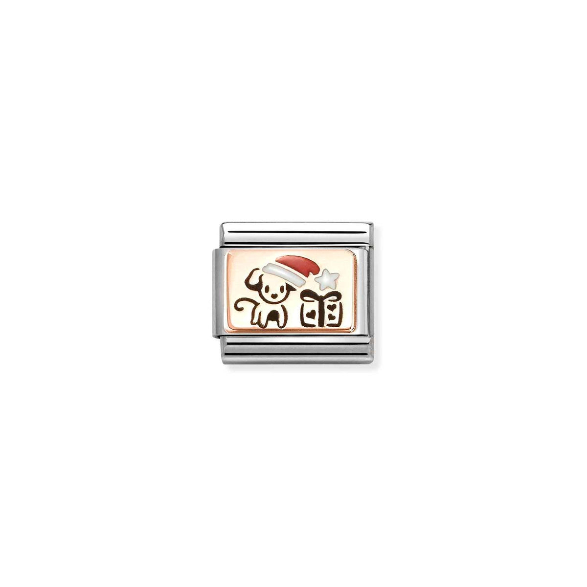 Nomination COMPOSABLE CLASSIC Element aus Edelstahl, dazu Plaettchen aus 9kt Rosegold, mit Emaille verziert (07_(Weihnachtshund))
