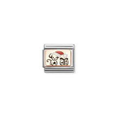 Nomination COMPOSABLE CLASSIC Element aus Edelstahl, dazu Plaettchen aus 9kt Rosegold, mit Emaille verziert (07_(Weihnachtshund))