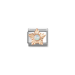 Nomination COMPOSABLE CLASSIC Element aus Edelstahl, dazu Stern aus 9kt Roségold, diamantiert und mit eingefasstem Edelstein verziert (07_OPAL WEISS)
